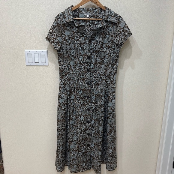 Peruvian Connection 100% Pima Cotton Brown/Teal? Midi Dress—BEAUTIFUL!! Size 12 - Picture 1 of 11